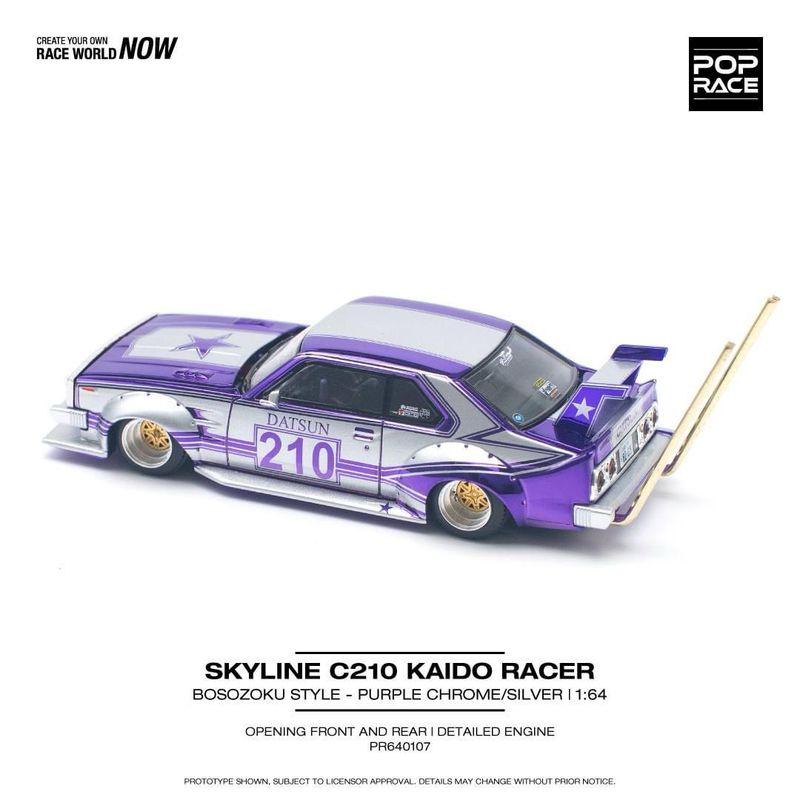 POP RACE Nissan Skyline C210 Kaido Racer Bosozuku Style Purple Chrome/Silver (PR64-107)