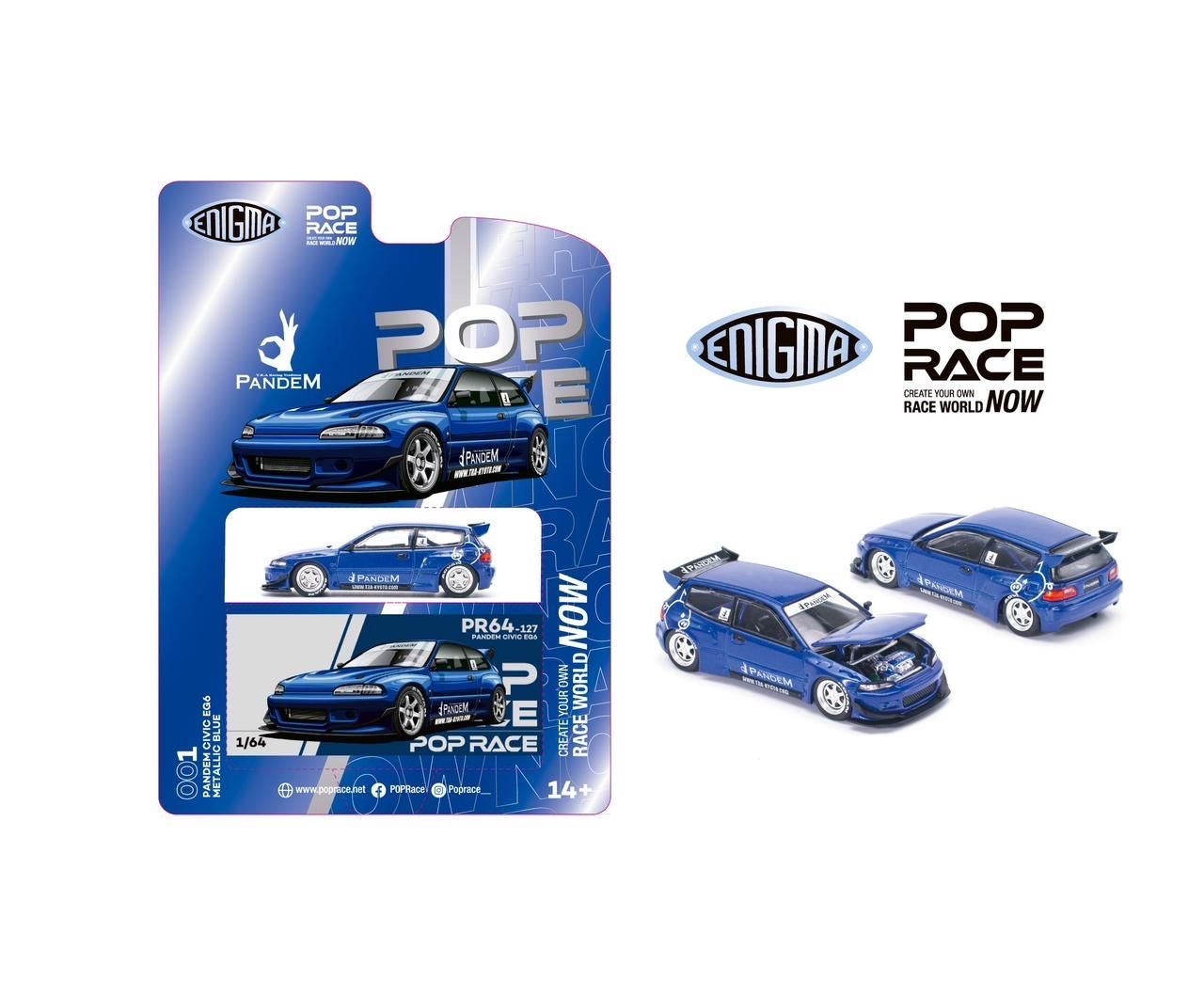 POP RACE 1:64 Pandem Civic EG6 V1.5 Metallic Blue Blister | ENIGMA Exclusive (001)