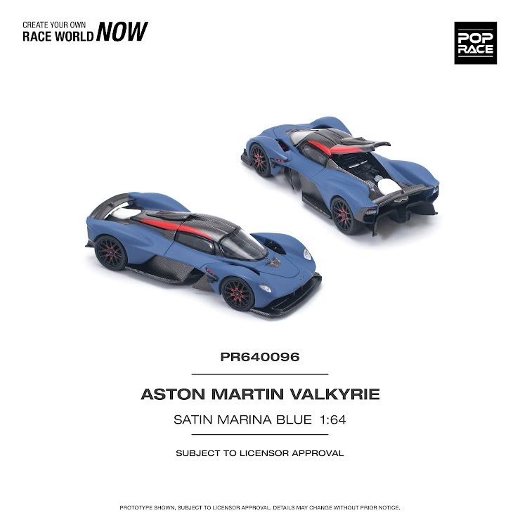 [PREORDER] POP RACE 1:64 Aston Martin Valkyrie Satin Marina Blue | Opening Engine Cover (PR640096)