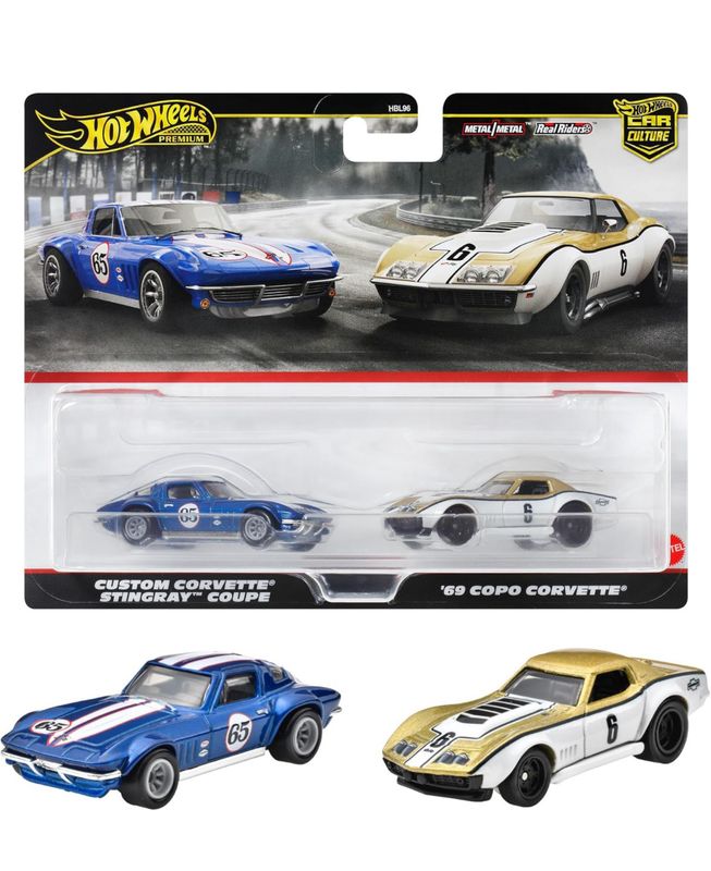 Hot Wheels Twin Pack Car Culture&#39;69 Copo Corvette &amp; Custom Corvette &quot;Stingray&quot; Coupe Set
