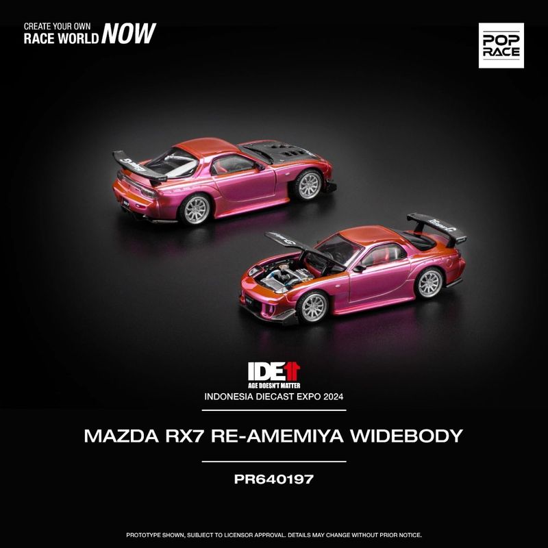 [UNSEALED] POP RACE Mazda RX7 RE-AMEMIYA Widebody Metallic Pink (PR64-197) | 2024 Indonesia Diecast Expo Dinner Exclusive