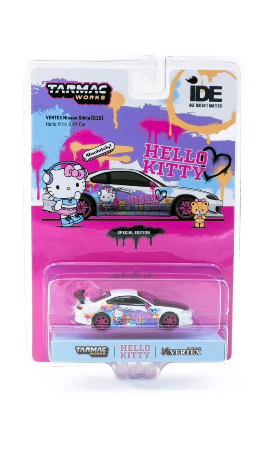 Tarmac Works 2024 Indonesia Diecast Expo IDE11 VERTEX Nissan Silvia (S15) Hello Kitty Drift Car | 3000pcs