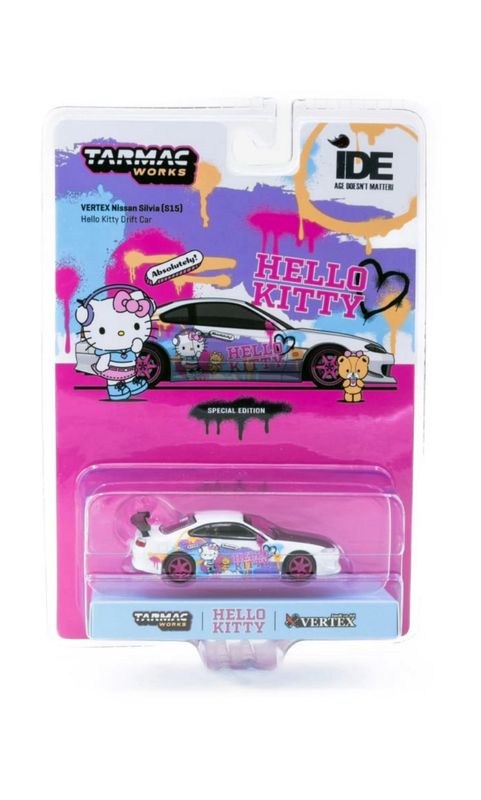 Tarmac Works 2024 Indonesia Diecast Expo IDE11 VERTEX Nissan Silvia (S15) Hello Kitty Drift Car | 3000pcs