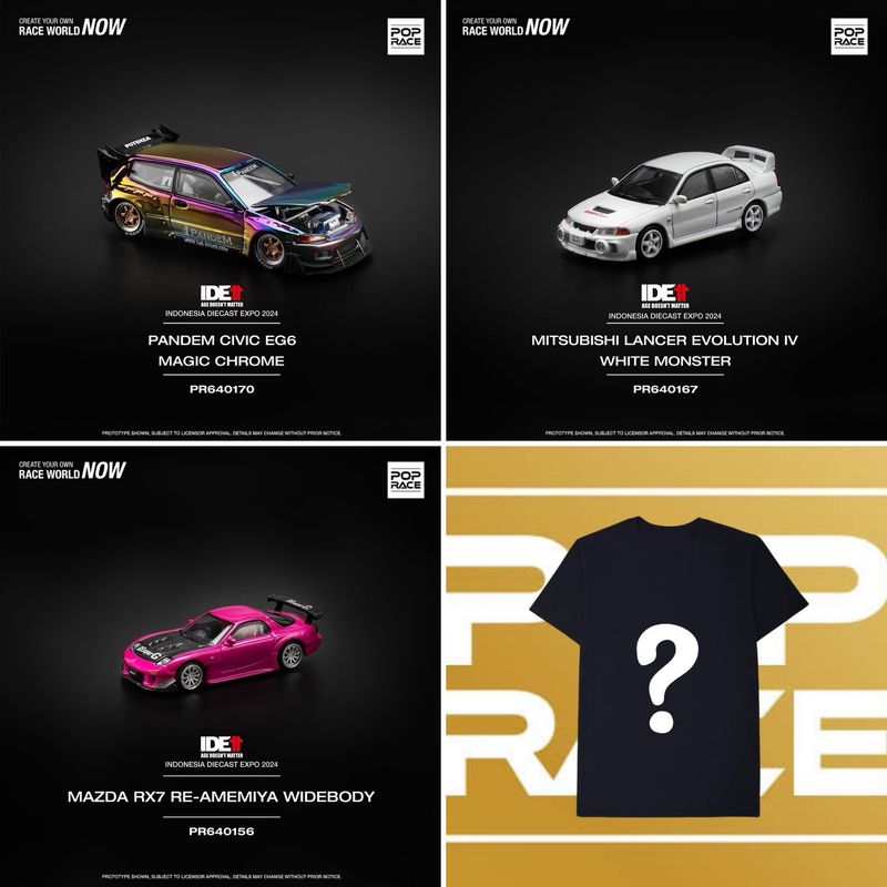 Indonesian Diecast Expo 2024 IDE11 POP RACE Exclusive Set of 3 Cars + Random Sized T-Shirt | Bundle