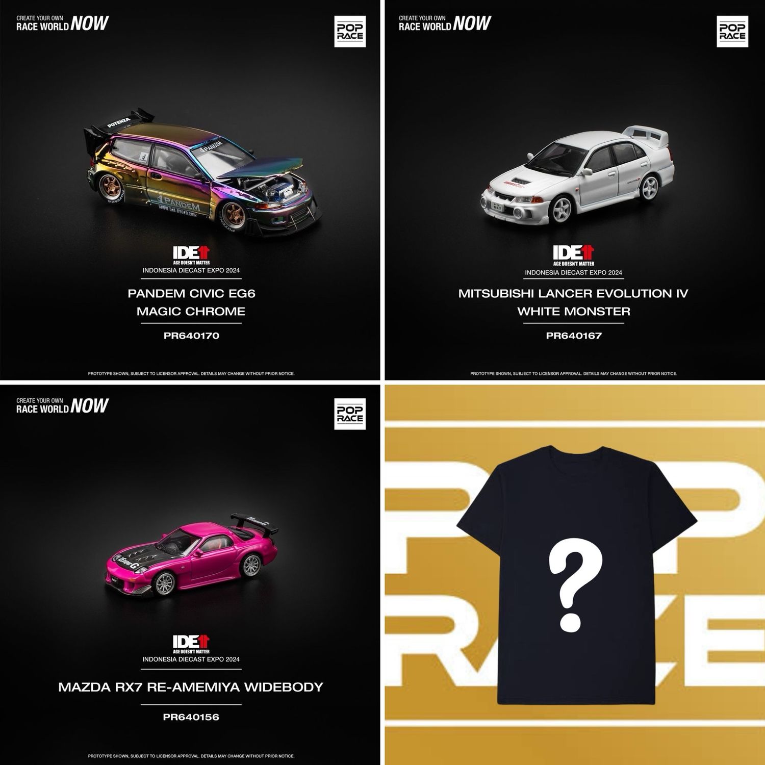 Indonesian Diecast Expo 2024 IDE11 POP RACE Exclusive Set of 3 Cars + Random Sized T-Shirt | Bundle