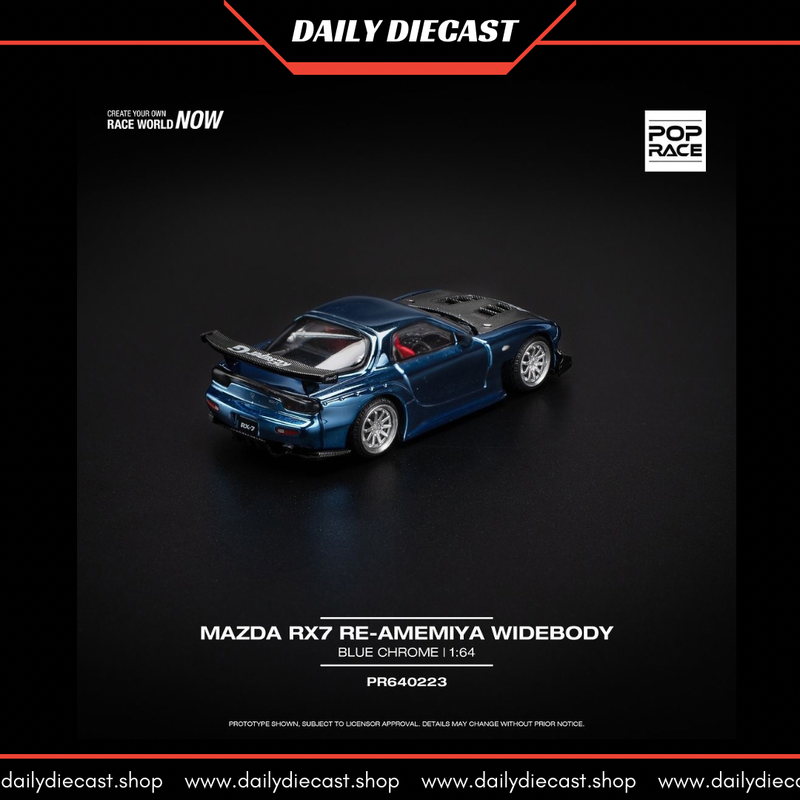 POP RACE Mazda RX7 RE-AMEMIYA Widebody Blue Chrome (PR64-223)
