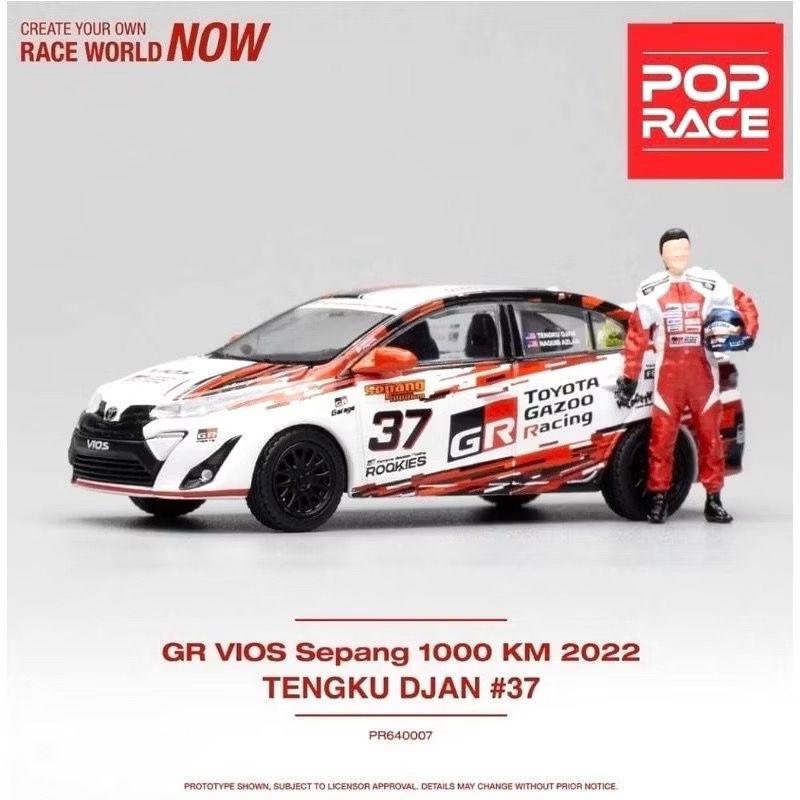 [UNSEALED] POP RACE Toyota GR Vios Sepang 1000KM 2022 – Tengku Djan 37 With Red Kit Figure (Signed) | 2023 Malaysia Diecast Expo