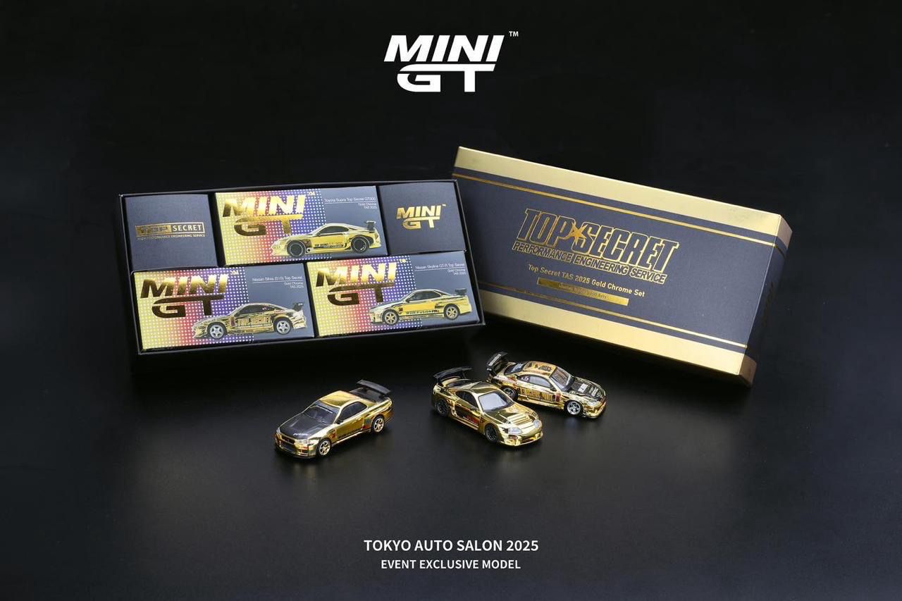 MINI GT x TOP SECRET 2025 TAS Tokyo Auto Salon Gold Chrome MINI GT x TOP SECRET 2025 TAS Tokyo Auto Salon Gold Chrome