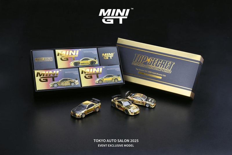 MINI GT x TOP SECRET 2025 TAS Tokyo Auto Salon Gold Chrome Set of 3