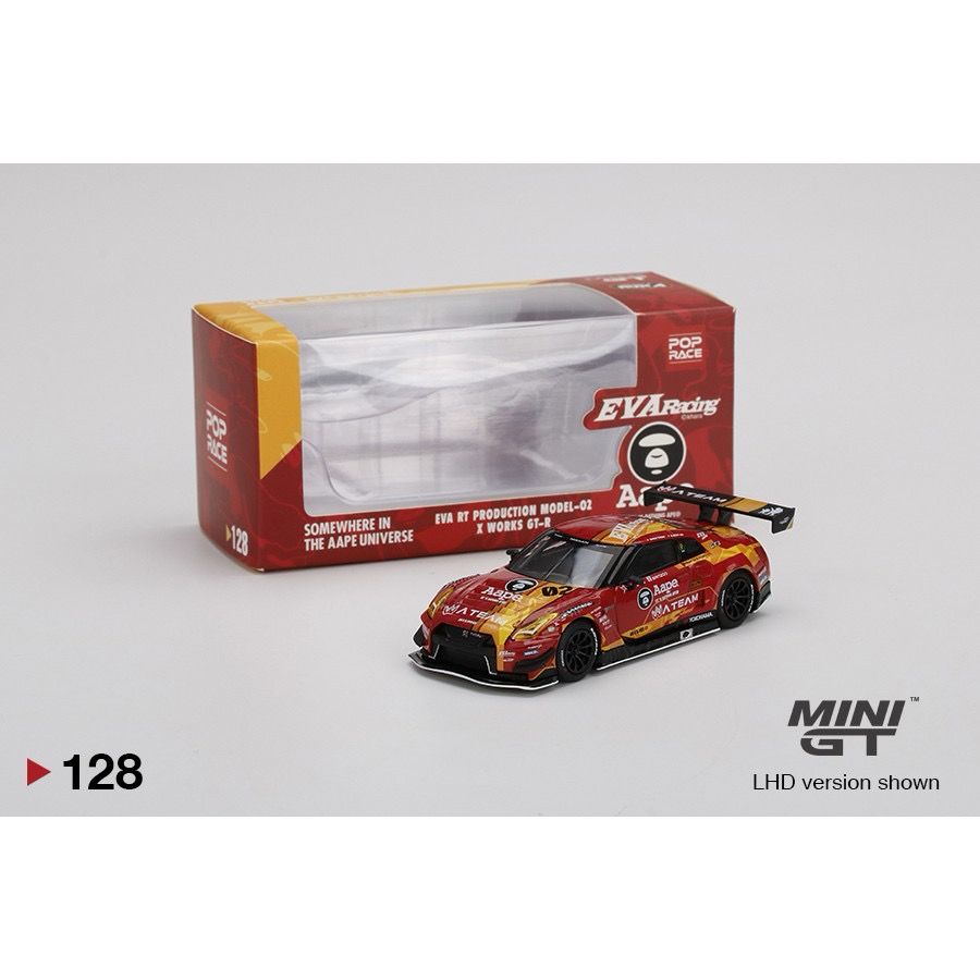 #128 MINI GT x POP RACE EVA RT Production Model-02 X Works GT-R Bathing Aape/Eva Racing