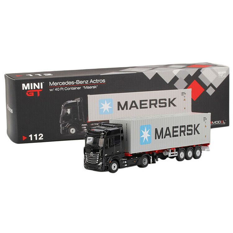 #112 MINI GT MERCEDES BENZ ACTROS WITH 40&#39; DRY CONTAINER MAERSK