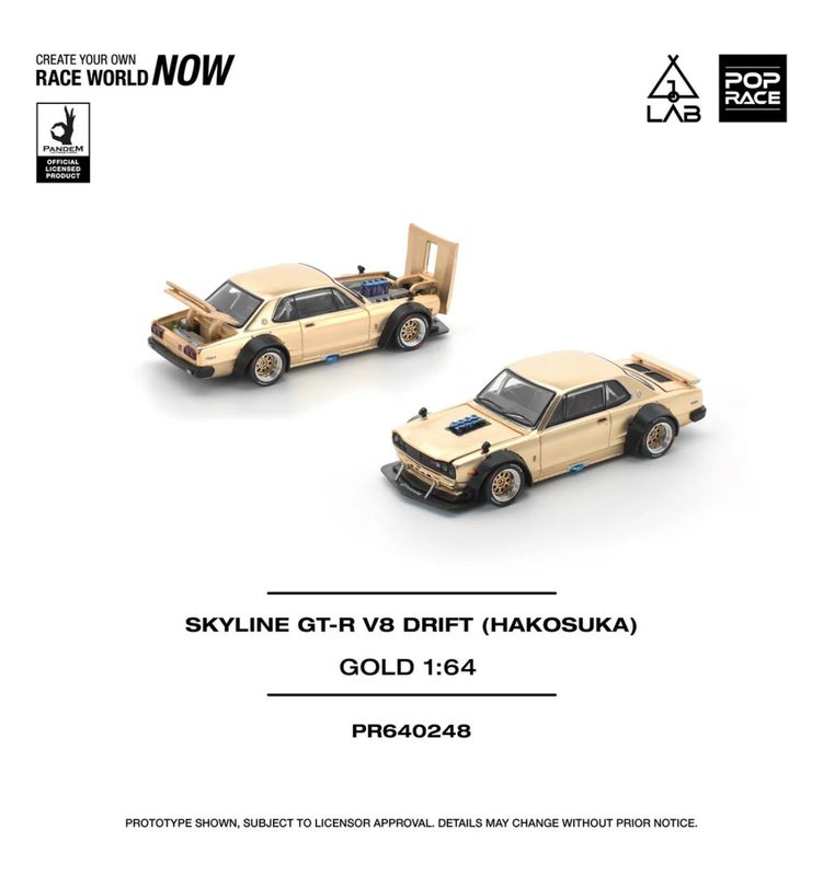 POP RACE x GL LAB Western Customz Skyline GT-R V8 Drift Hakosuka Gold (PR64-248) | 2025 SGTW Stance Garage Taiwan