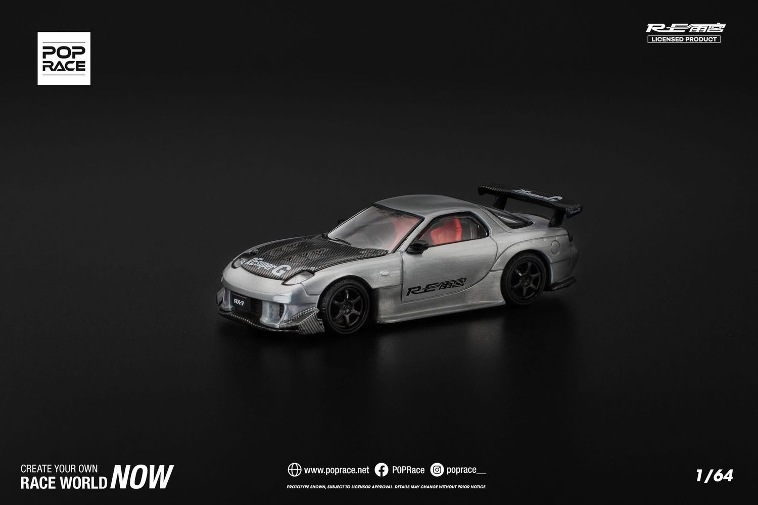 POPRACE PR64-275 MAZDA RX7 RE雨宮 POPRACE LIMITED 1/64 MAZDA RX7 RE-AMEMIYA WIDEBODY SILVER