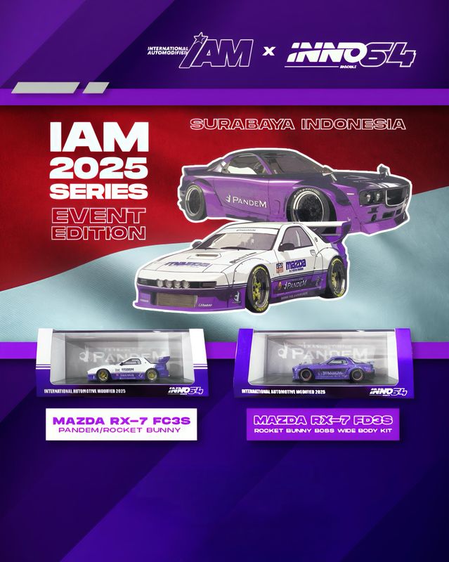 [PREORDER] INNO64 Mazda RX-7 FC3S Pandem/Rocket Bunny &amp; Mazda RX-7 FD3S Rocket Bunny Set | 2025 IAM INDONESIA