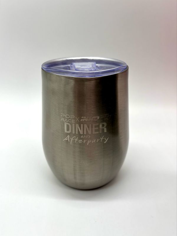 2024 POP RACE Dinner &amp; After Party Exclusive Silver Stainless Steel Metal Cup with Cover