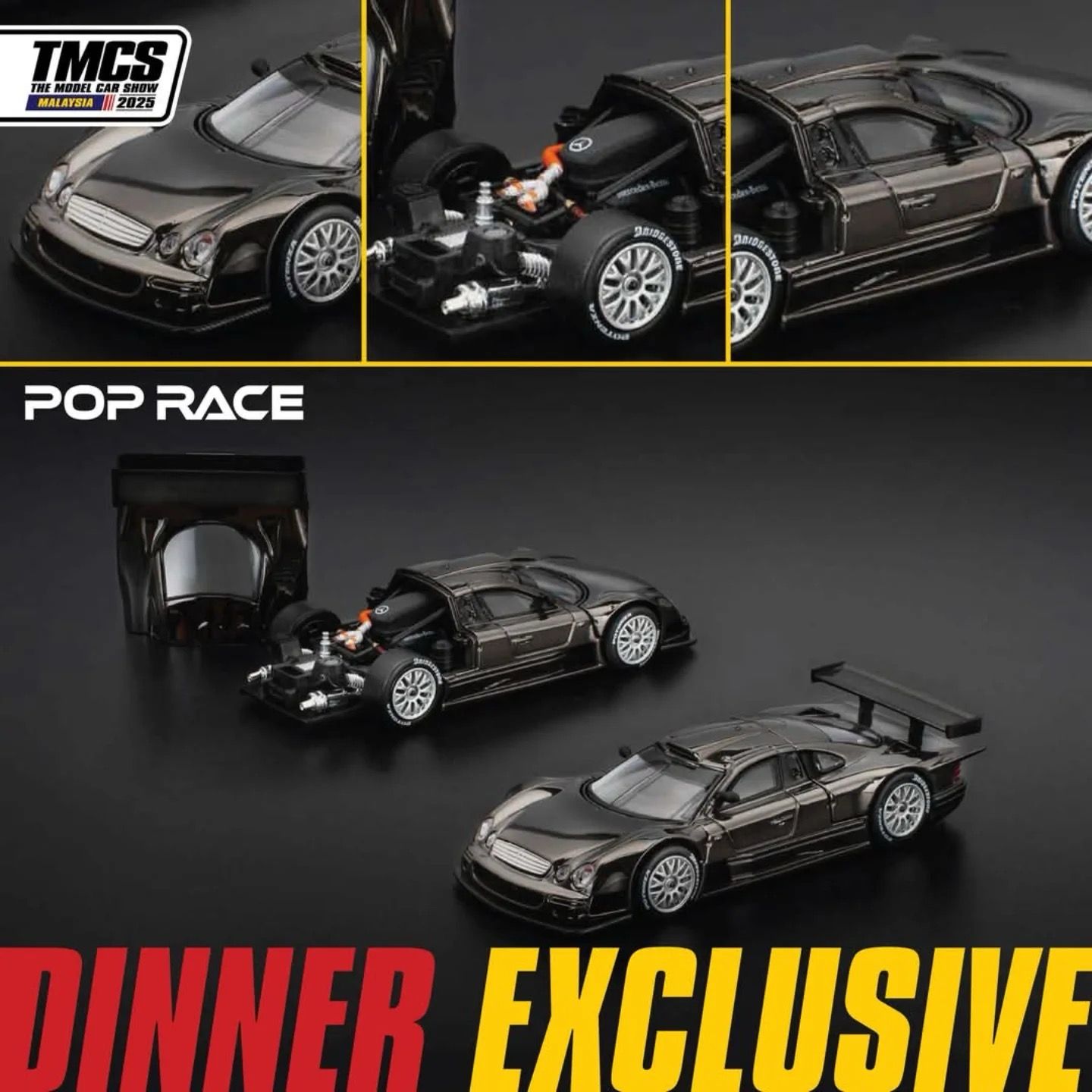 POP RACE Mercedes Benz CLK GTR Black Chrome (PR64-308) Dinner Car | 2025 The Model Car Show Malaysia TMCS