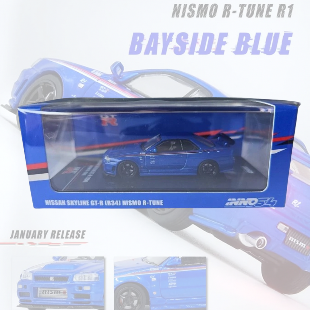 INNO64 Nissan Skyline GT-R (R34) Nismo R-Tune R1 Bayside Blue