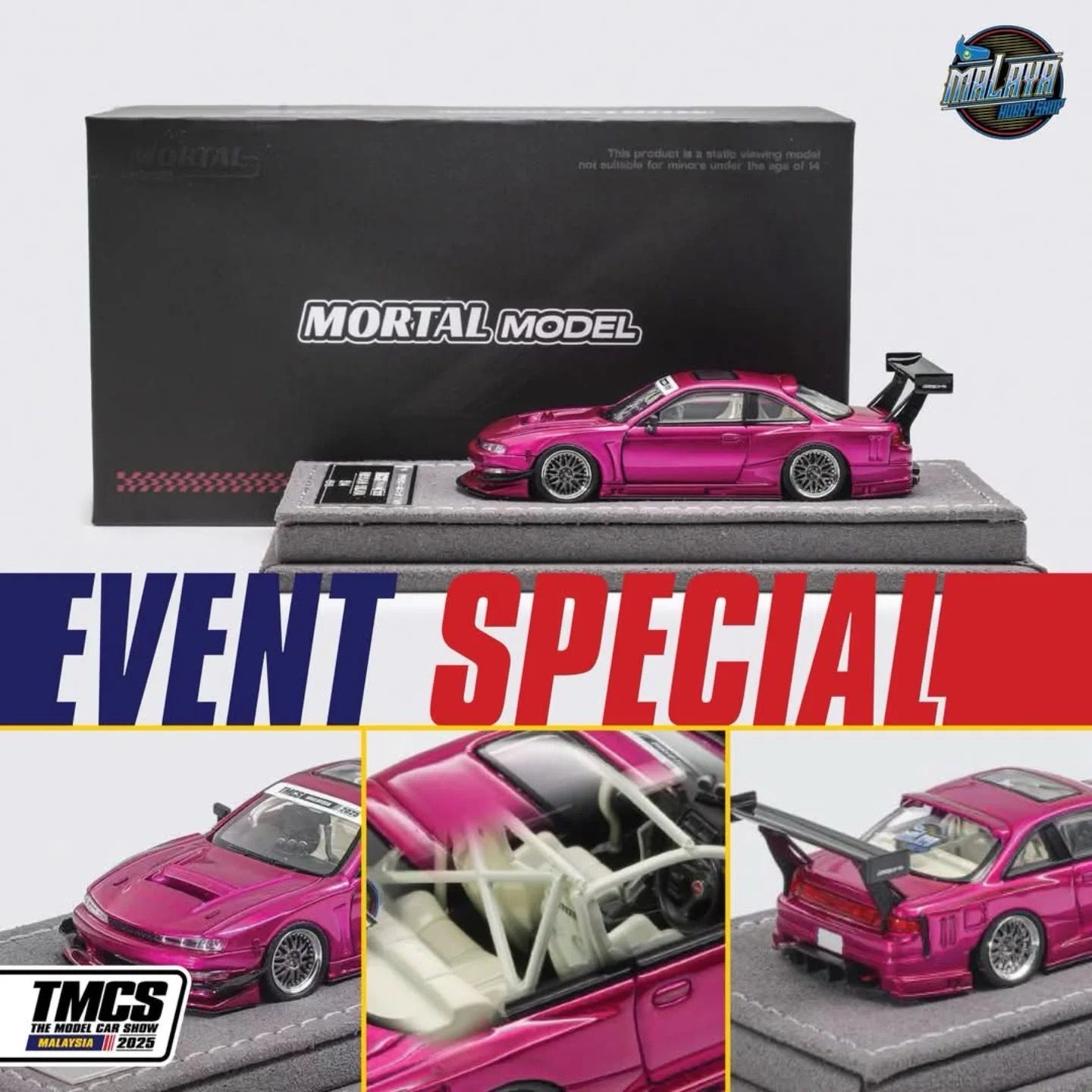 Mortal Model x Hobby Malaya Shop Nissan Silvia S14 Pink | 2025 The Model Car Shop TMCS