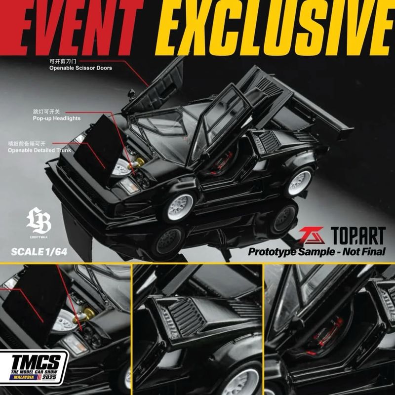 [PREORDER] TOPART 1/64 Liberty Walk Black Lamborghini Countach