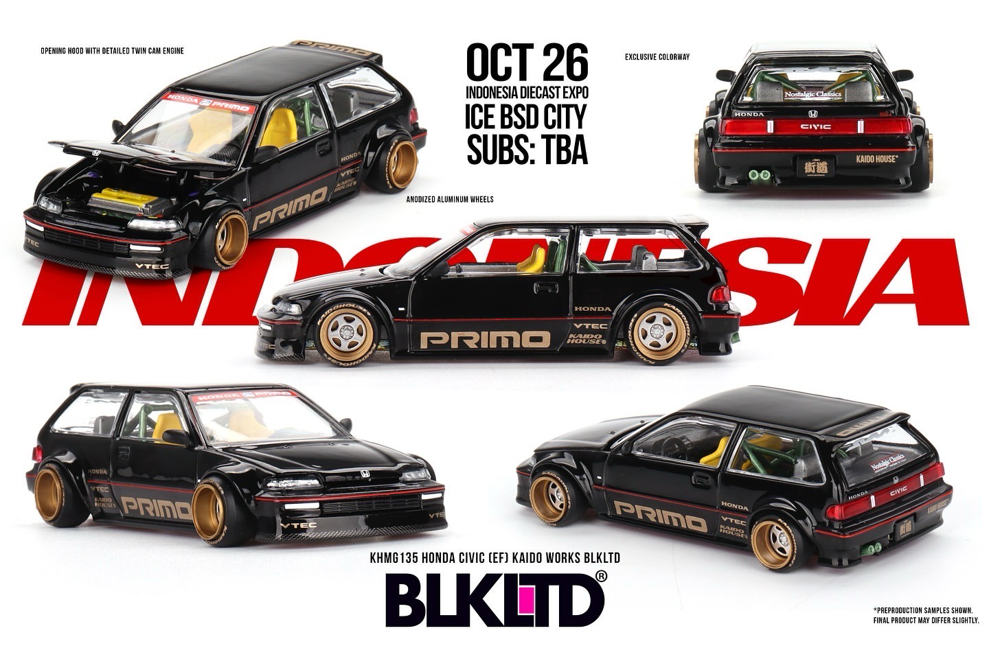 KAIDOHOUSE Honda Civic (EF) Kaido Works BLK LTD (KHMG135) | 2024 IDE11 Online Drop Exclusive | Sealed with Pin