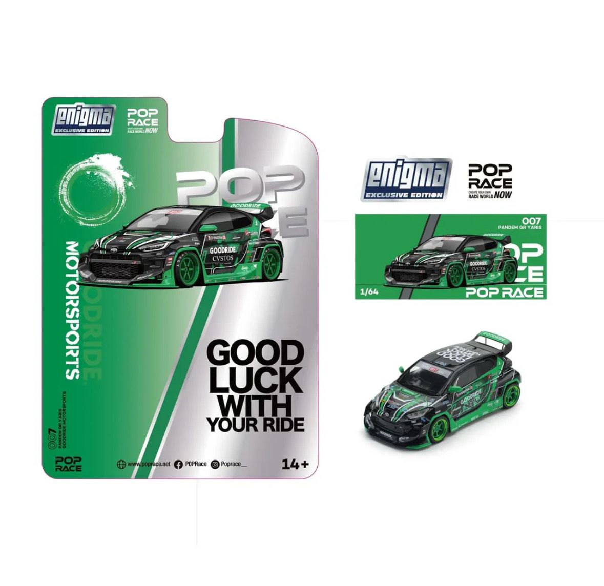 POP RACE x Enigma Pandem GR Yaris Good Ride Black-Green (PR007) | Blister