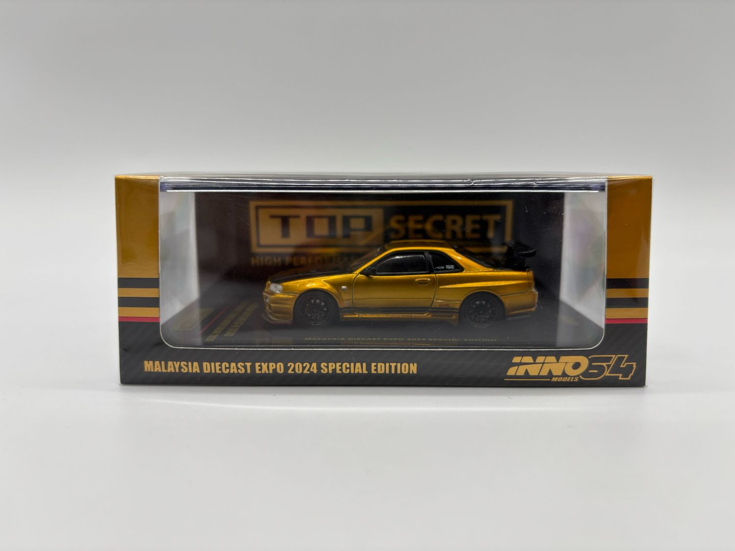 INNO64 Nissan Skyline GT-R34 Top Secret Tokyo Autosalon Special Edition Gold | 2024 Malaysia Diecast Expo MDX
