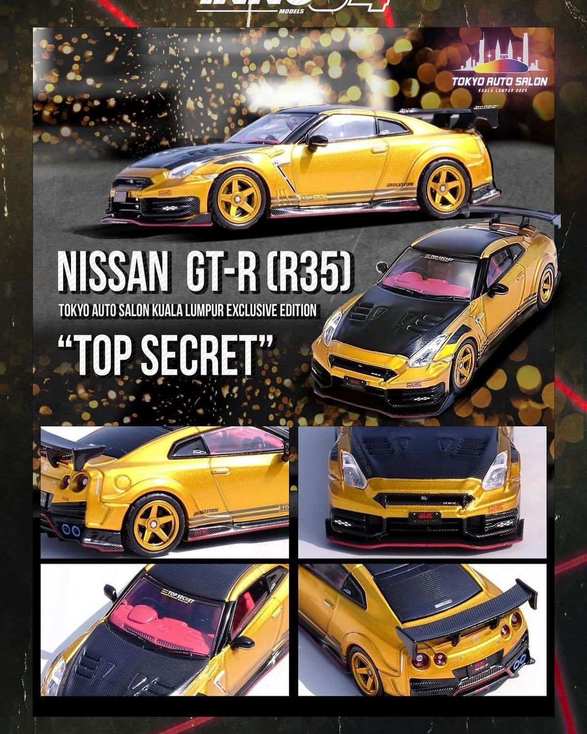 INNO64 Nissan GT-R (R35) Top Secret Exclusive Edition Gold | 2024 Tokyo Auto Salon TAS KL INNO64 Nissan GT-R (R35) Top Secret Exclusive Edition Gold | 2024 Tokyo Auto Salon TAS KL