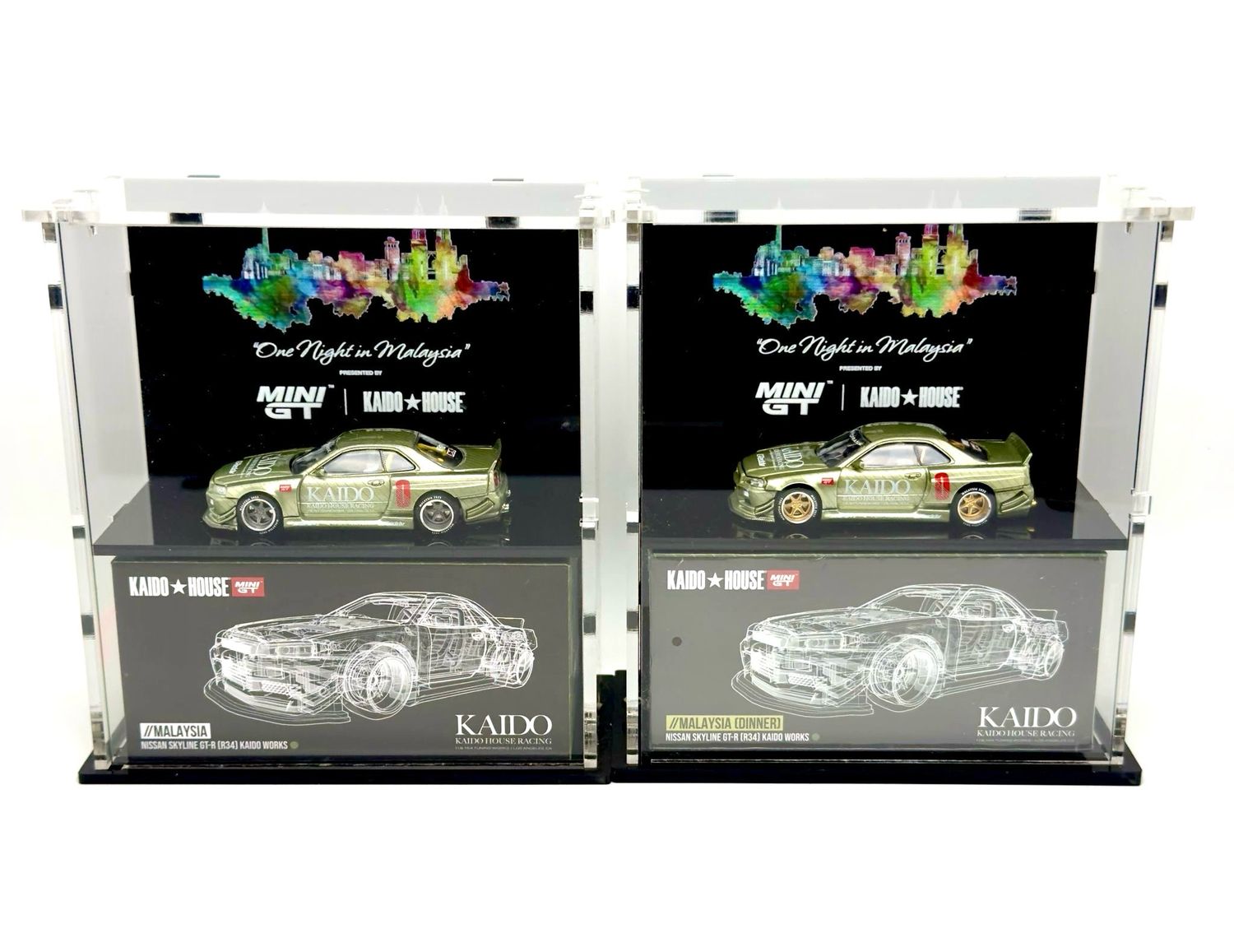 KAIDOHOUSE Nissan Skyline GT-R (R34) Kaido Works Event Regular (KHMG058) / One Night In Malaysia Dinner Exclusive (KHMG059) | 2023 Malaysia Diecast Expo | With Coval Case | UNSEALED