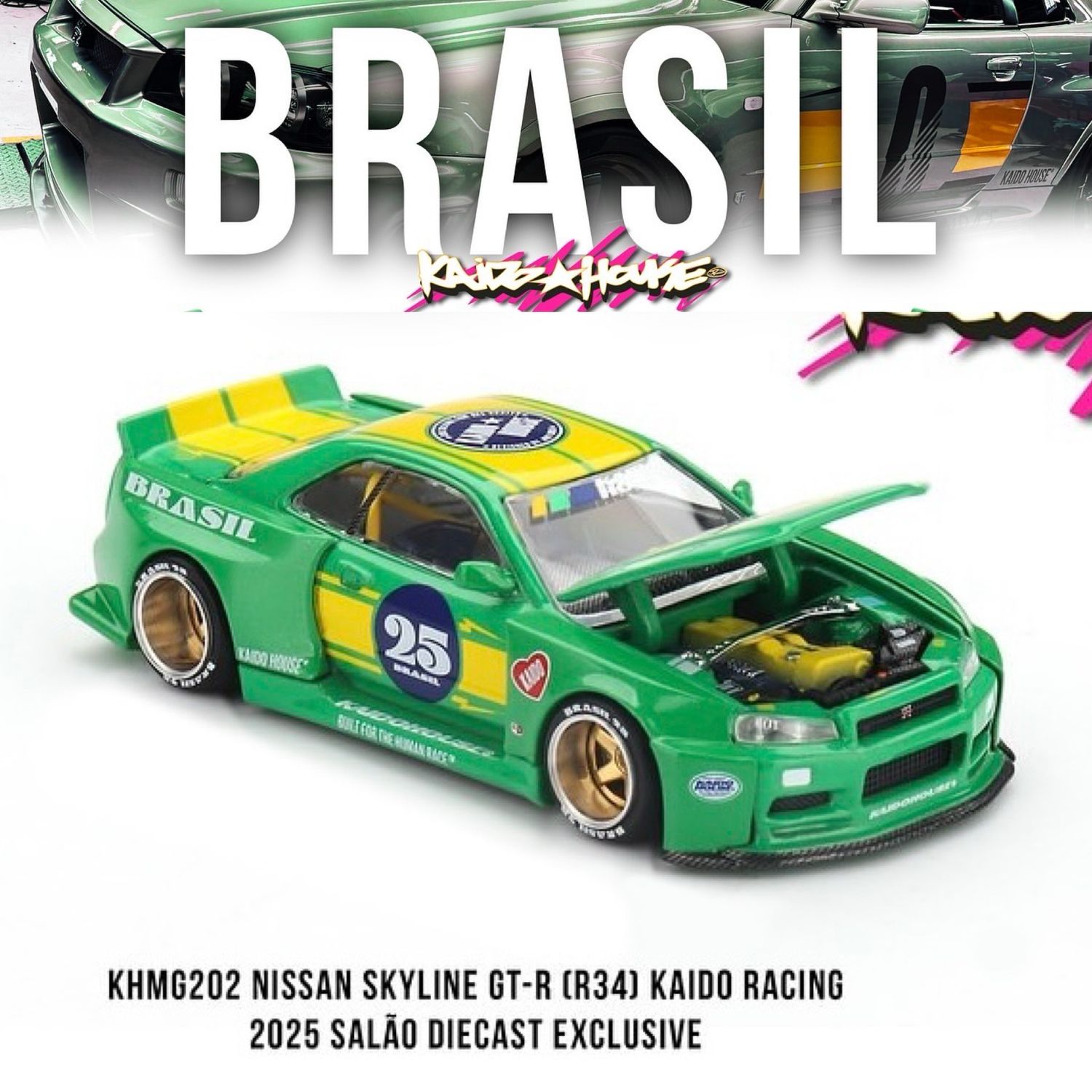 [PREORDER] KAIDOHOUSE Nissan Skyline GT-R (R34) Kaido Racing (KHMG202) Regular | 2025 Salao Diecast Exclusive Brazil