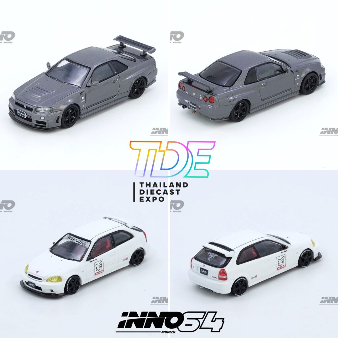 [PREORDER] INNO64 Nissan Skyline GT-R34 &amp; Honda Civic Type-R (EK9) No Good Racing Bundle Set of 2 | 2025 Thailand Diecast Expo