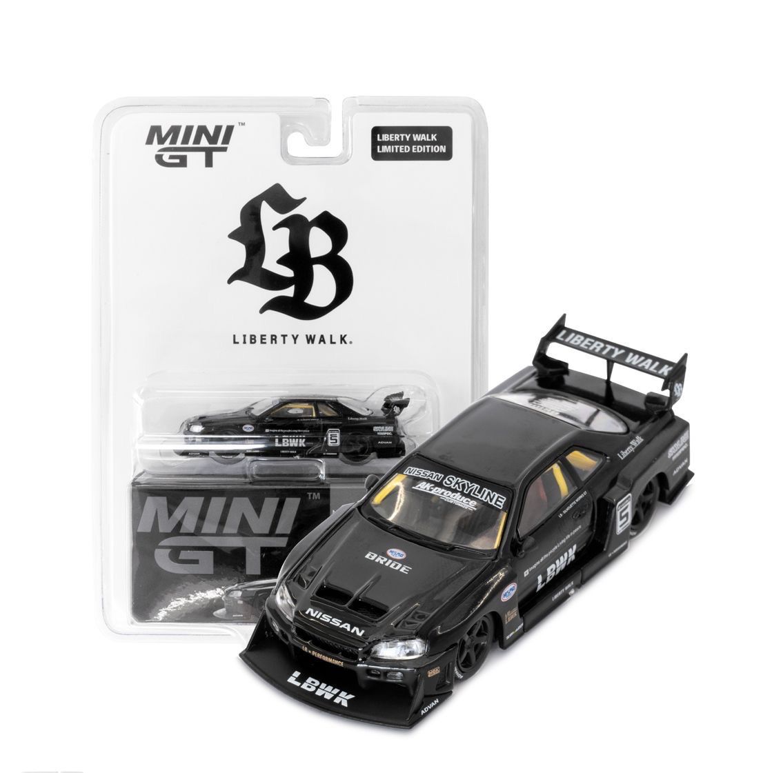 #844 MINI GT Nissan LB-ER34 Super Silhouette Skyline Black | LB Store Exclusive