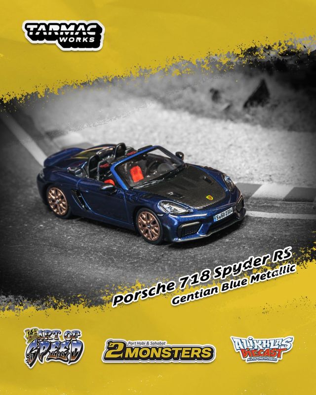 Tarmac Works x Minichamp Porsche 718 Spyder RS Gentian Blue Metallic | 2025 Art of Speed Malaysia