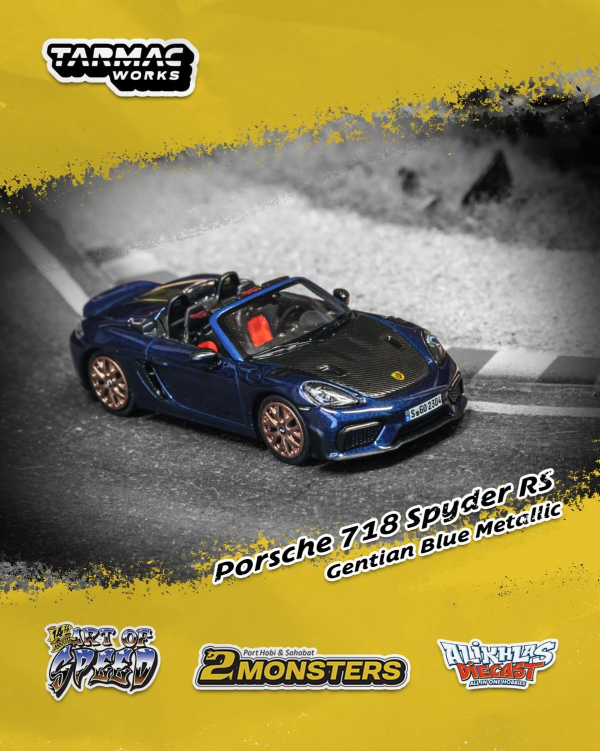 Tarmac Works x Minichamp Porsche 718 Spyder RS Gentian Blue Metallic | 2025 Art of Speed Malaysia