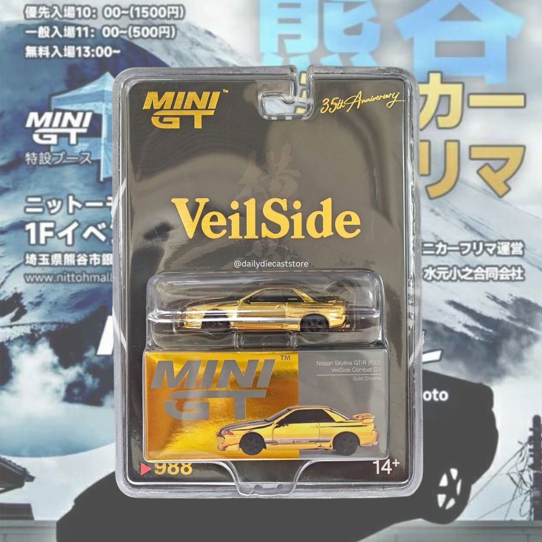 [PREORDER] #988 MINIGT x Mizumoto x VeilSide Nissan Skyline GT-R (R32) VeilSide Combat C-I Gold Chrome 35th anniversary | 2025 Kumagaya Mini Car Flea Market