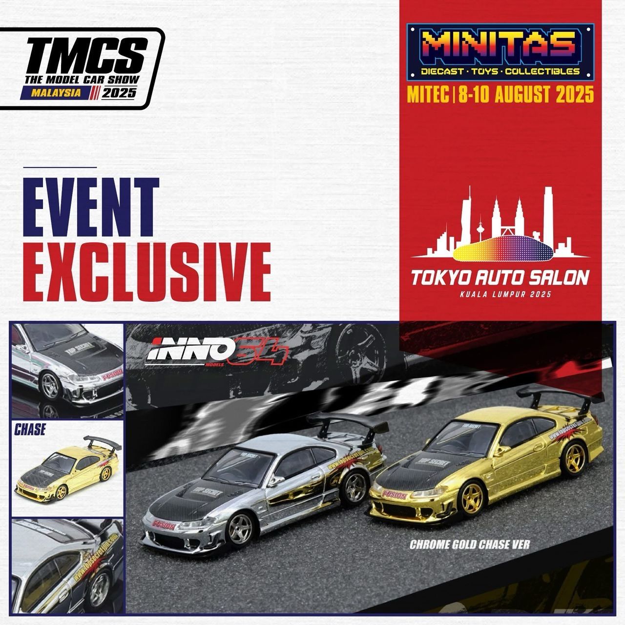 [PREORDER] INNO64 Top Secret Nissan Silvia S15 Silver Chrome | 2025 Tokyo Auto Salon KL