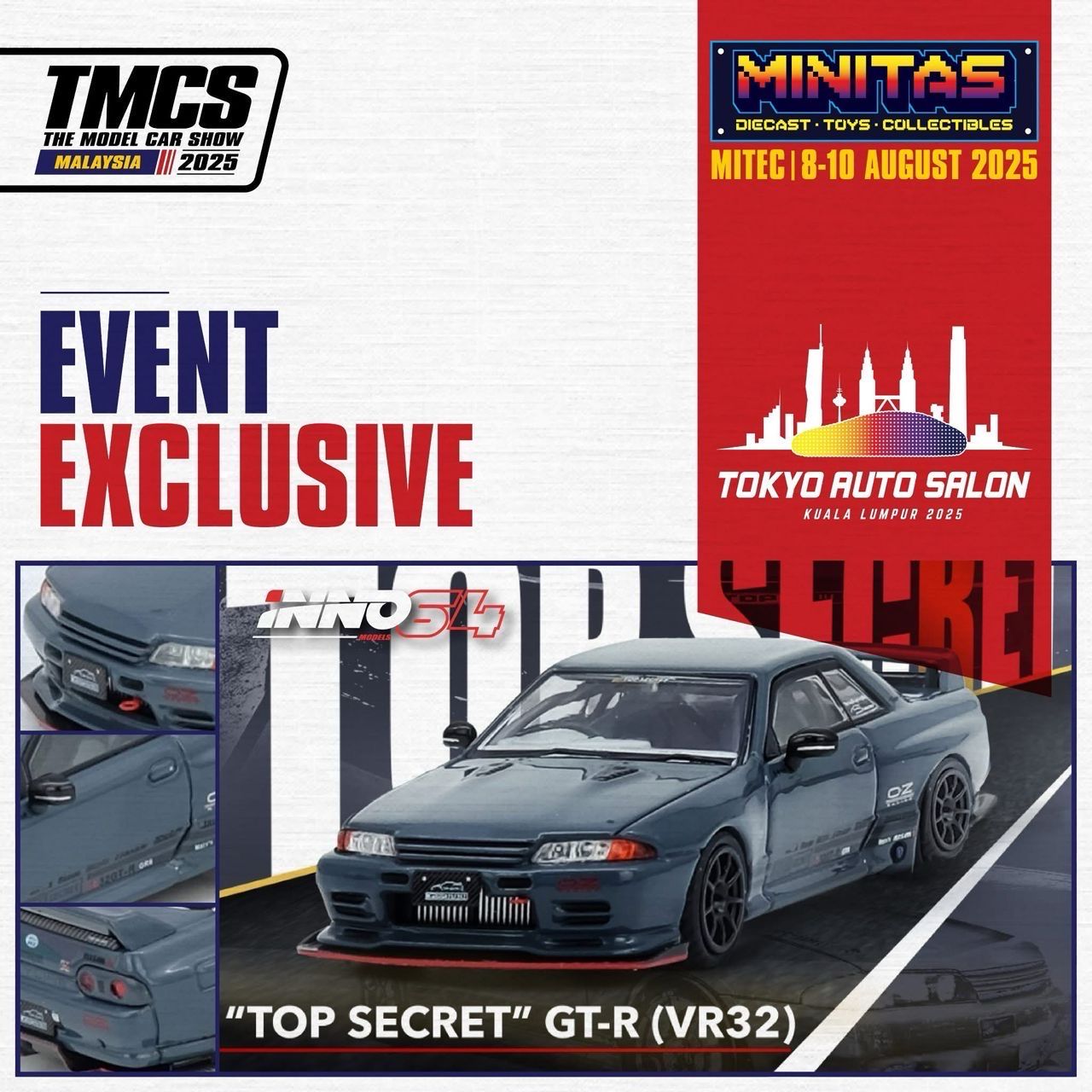[PREORDER] INNO64 Nissan Skyline Top Secret GT-R (VR32) Grey | 2025 Tokyo Auto Salon KL