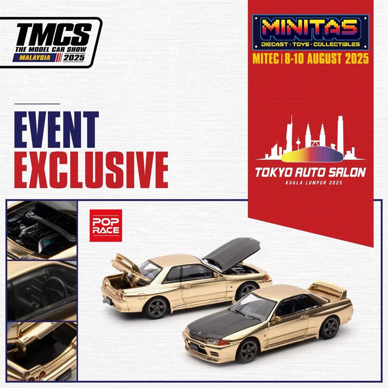 [PREORDER] POP RACE Nissan Skyline GT-R R32 Gold (PR64-190) | 2025 Tokyo Auto Salon KL