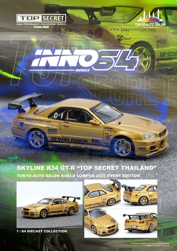 [PREORDER] INNO64 Nissan Skyline R34 GT-R “Top Secret Thailand” | 2025 Tokyo Auto Salon KL