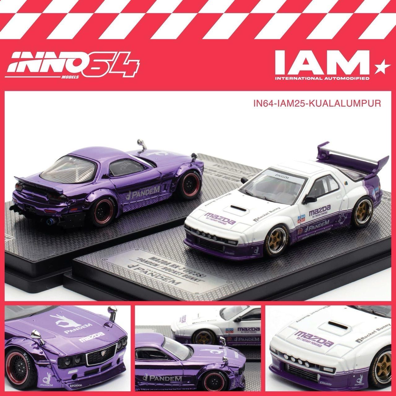 [PREORDER] INNO64 Mazda RX-7 FC3S Pandem Rocket Bunny White &amp; Wide Body Kit Purple Event Edition | 2025 IAM Kuala Lumpur