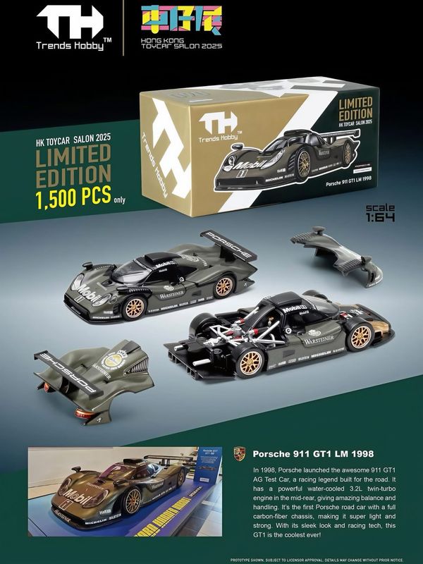 [PREORDER] Trends Hobby Porsche 911 GT1 LM 1998 Carbon Edition | 2025 HK Toy Car Salon