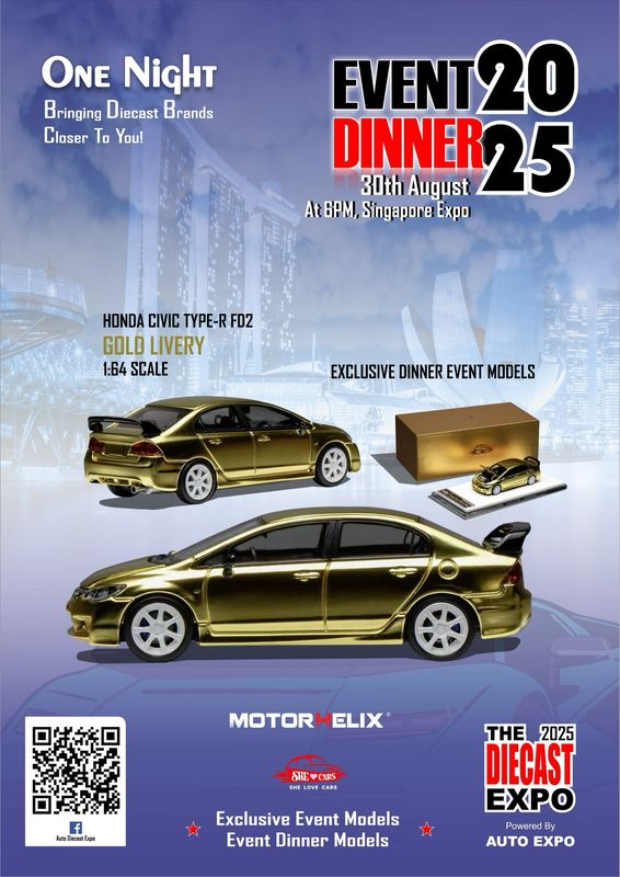 [PREORDER] Motorhelix Honda Civic Type-R FD2 Gold | Dinner Exclusive | 2025 The Diecast Expo