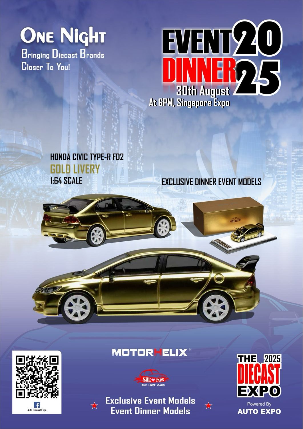 [PREORDER] Motorhelix Honda Civic Type-R FD2 Gold | Dinner Exclusive | 2025 The Diecast Expo