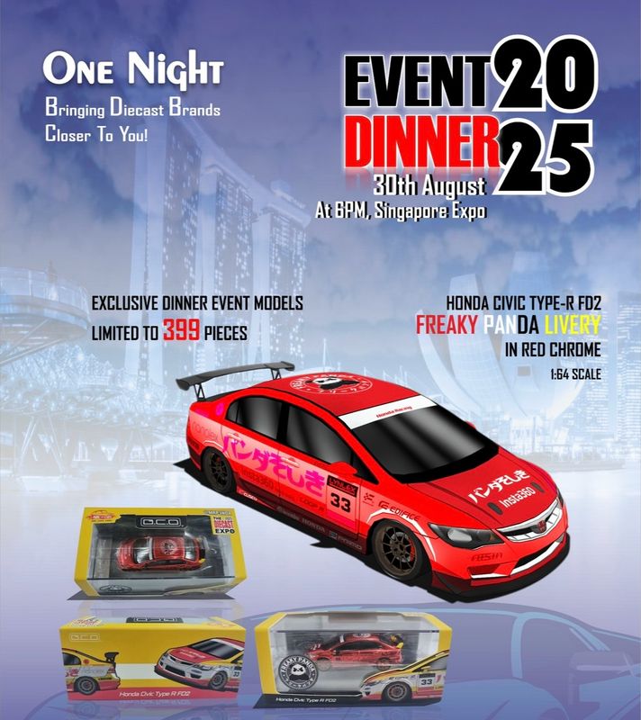 GCD Model Honda Civic Type-R FD2 Freaky Panda Livery Chrome Red Dinner Car | 2025 The Diecast Expo
