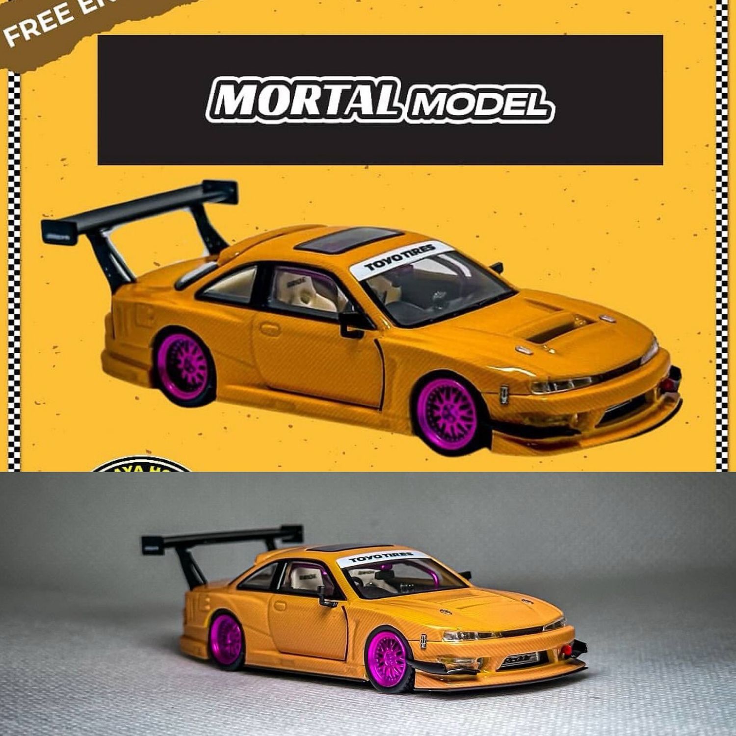 [PREORDER] Mortal Model Silvia S14 GT-Spec V2 Seiji Ookawara Yellow Carbon Fiber | 2025 Malaya Hobby Dinner Anniversary