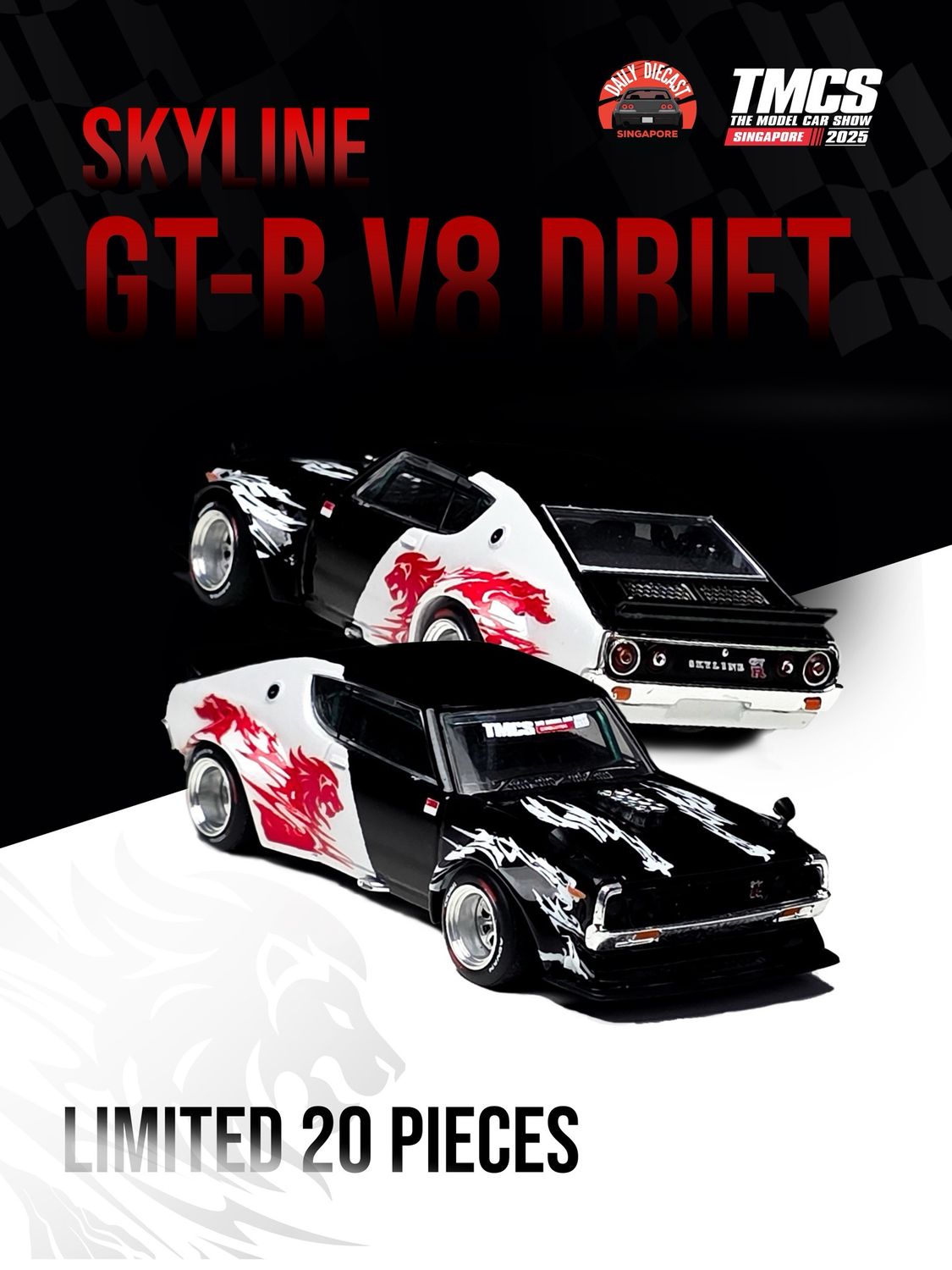 [PREORDER] POP RACE“SINGA” Lion Skyline GT-R V8 Drift Custom | 2025 The Model Car Show