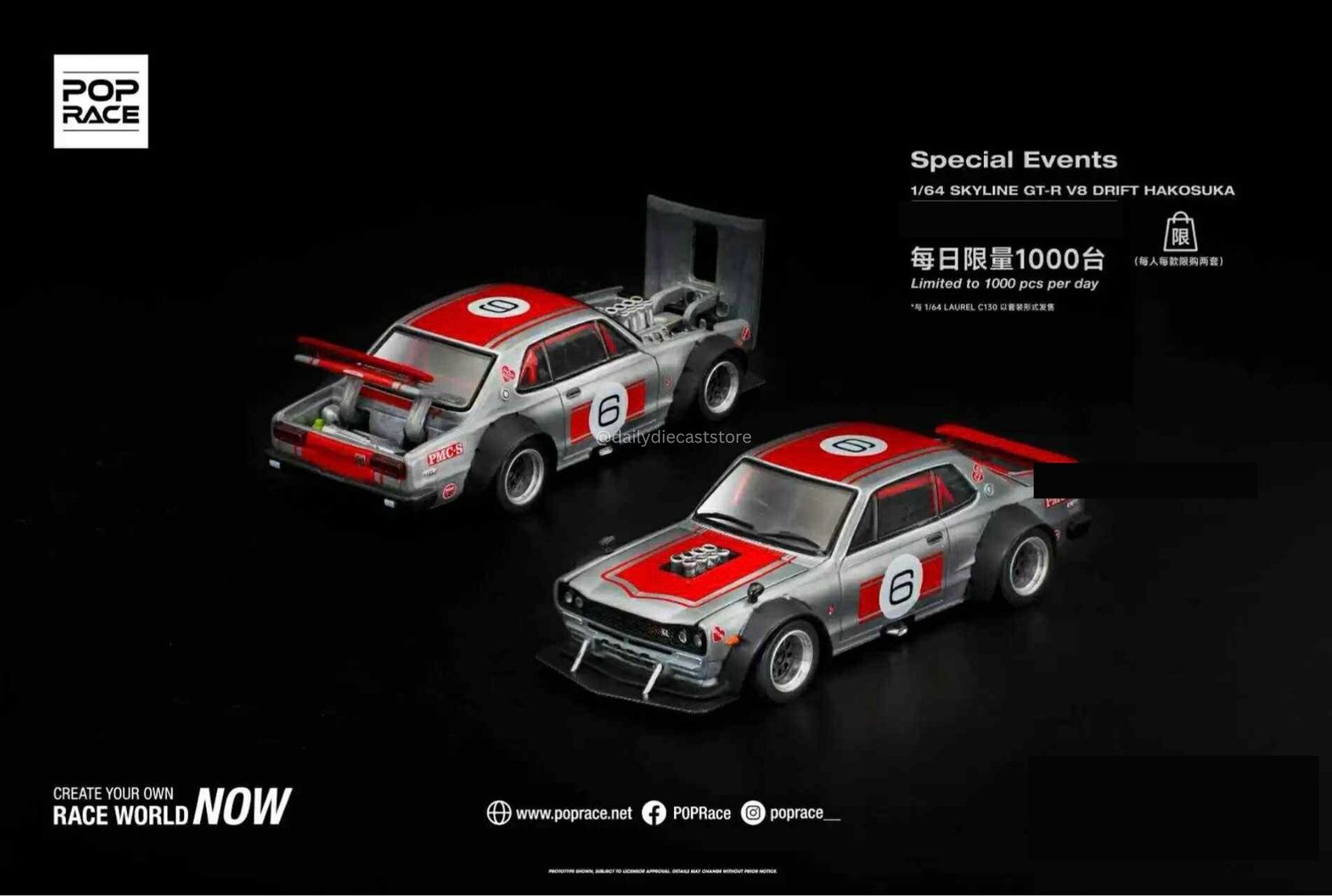 [PREORDER] POP RACE Nissan Skyline GT-R V8 Drift Hakosuka Red Silver | 2025 Auto Passion Alliance (APA)