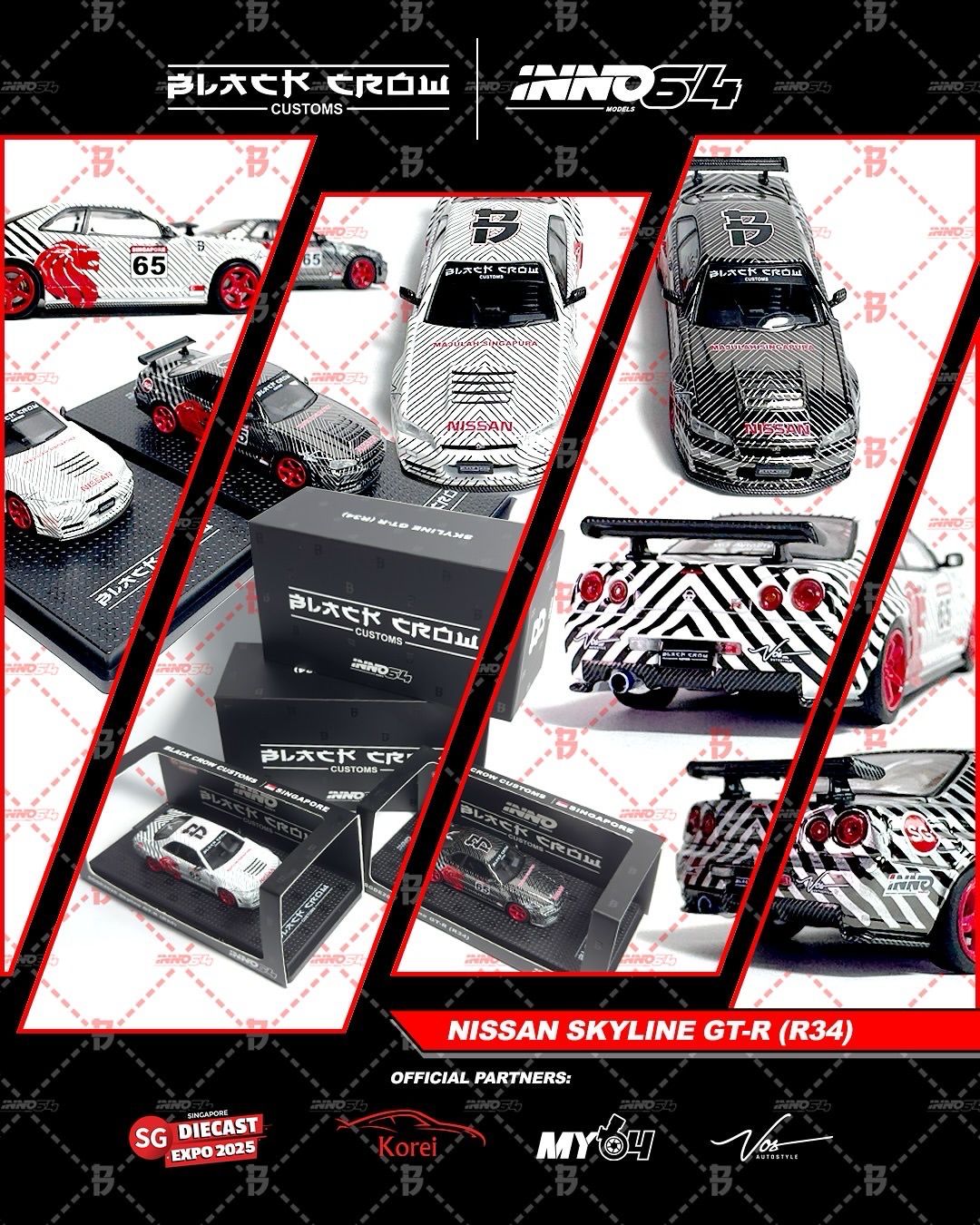 INNO64 x BLACK CROW CUSTOMS x SGDE NISSAN SKYLINE GT-R (R34) | Random chance of Chase | 2025 Singapore Diecast Expo