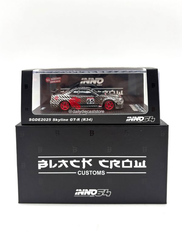 INNO64 x BLACK CROW CUSTOMS x SGDE NISSAN SKYLINE GT-R (R34) Chase | 2025 Singapore Diecast Expo