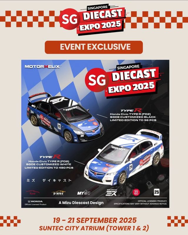 Motorhelix x Mizu Diecast Honda Civic Type R (FD2) SGDE Customized White | Chance of Chase | 2025 Singapore Diecast Expo