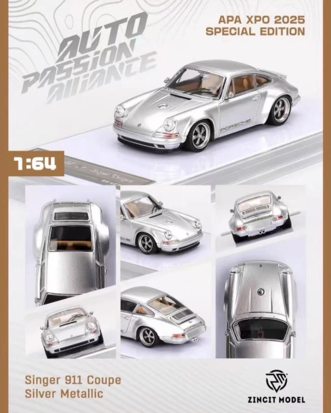 [PREORDER] ZINCIT MODEL Porsche Singer 911 Coupe Silver Metallic | 2025 Auto Passion Alliance (APA)